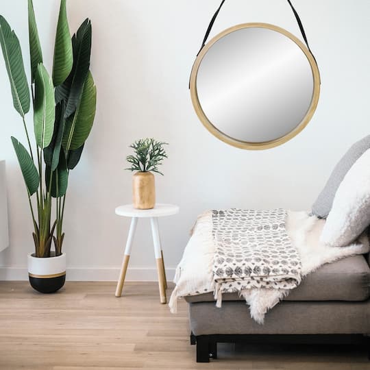 21" Round Woodgrain Modern Mirror